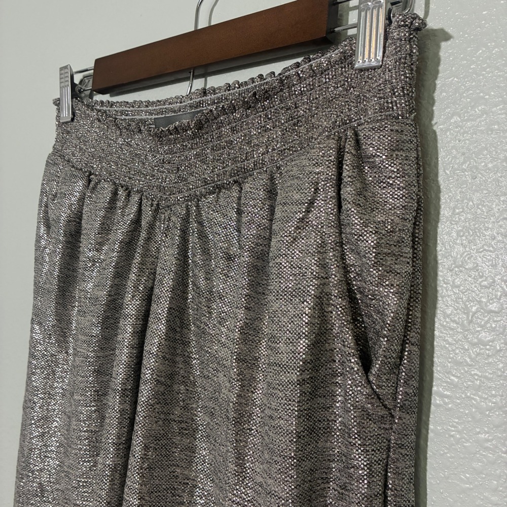 Anthropologie Metallic Silver Smocked Jogger Pants High Rise Tapered Small